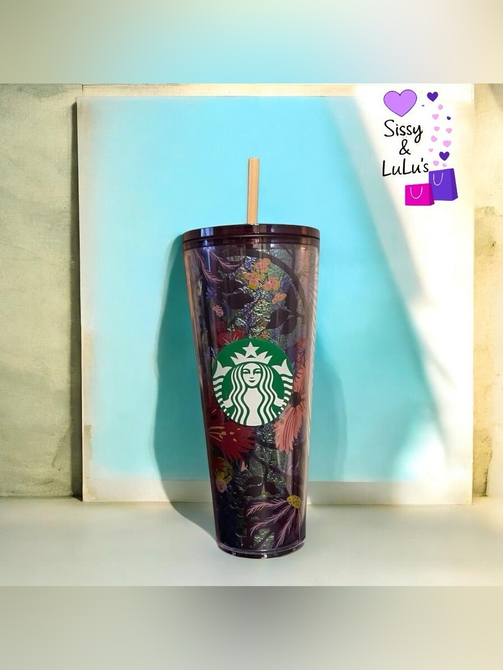 Starbucks Fall 2021 Iridescent Floral Foil Cold Cup Tumbler 24oz w/ Straw